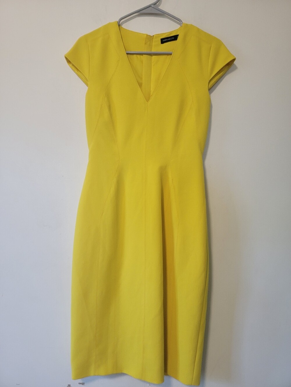 Karen Millen Bright Yellow V-Neck Cap Sleeve Dress